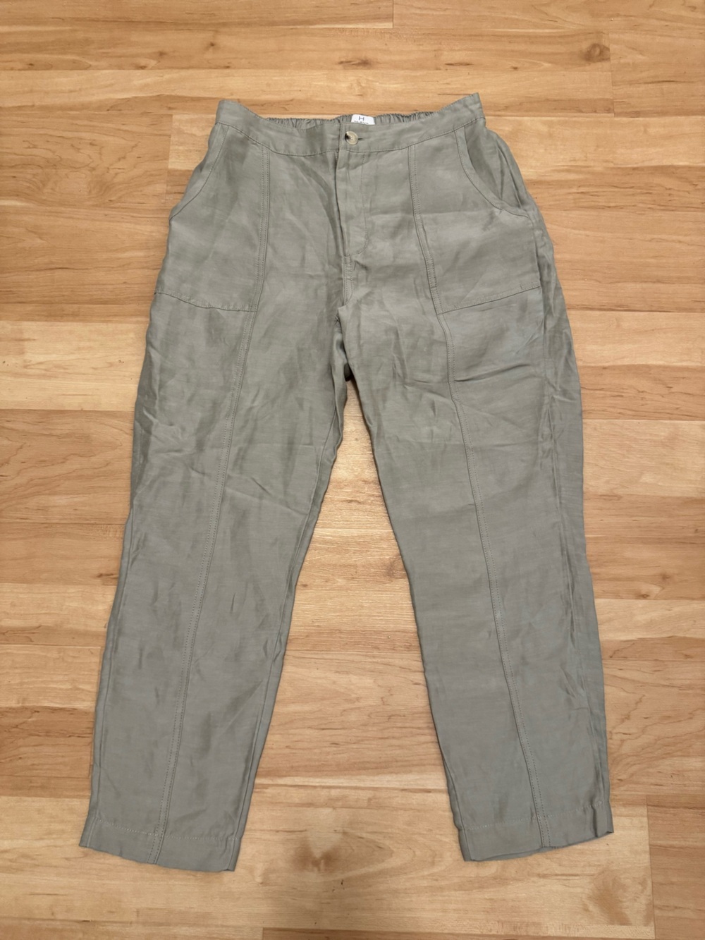 H Halston Linen Blend Light Olive Cropped Cargo Style Pant Women's Medium